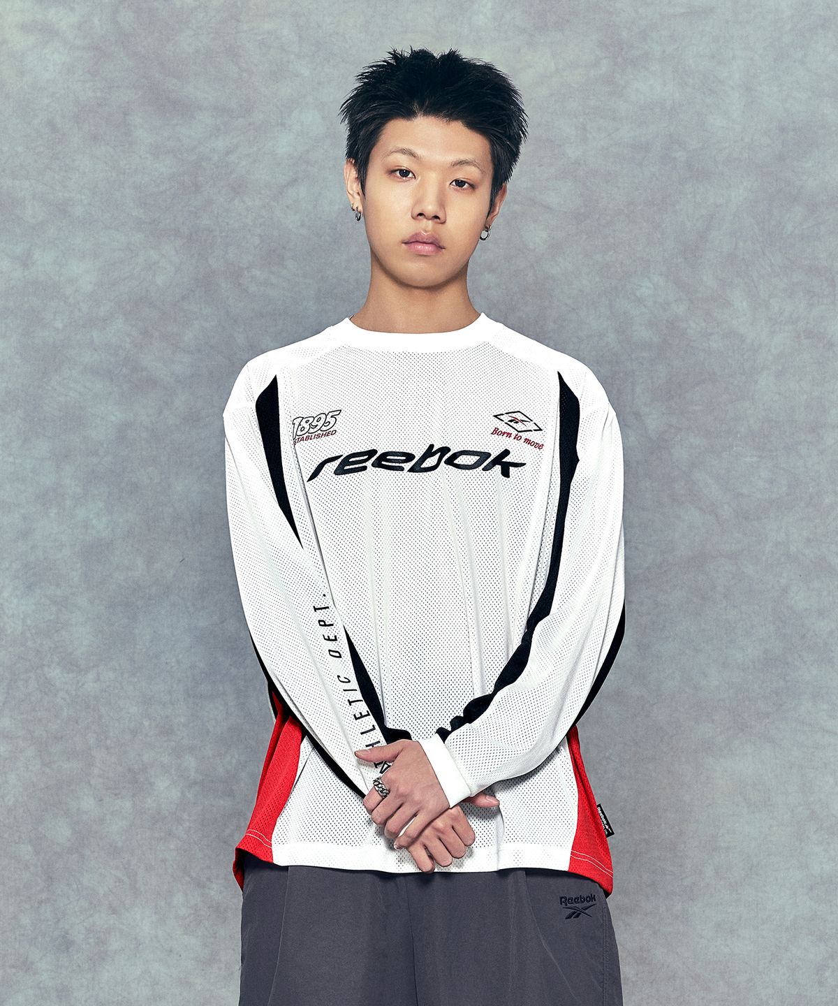 리복(REEBOK) 스포츠 저지 메쉬 긴팔티 - 오프 화이트