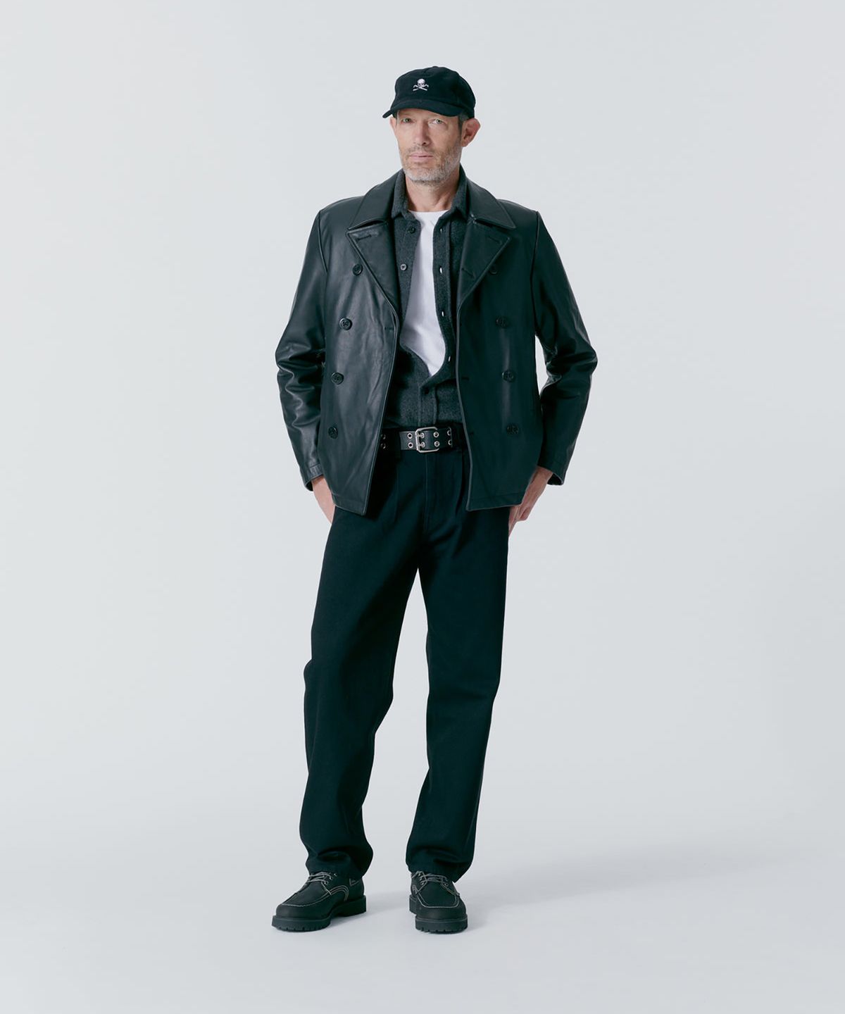 노아(NOAH) (U) 인슐레이티드 레더 피코트 블랙 INSULATED LEATHER PEACOAT BLACK