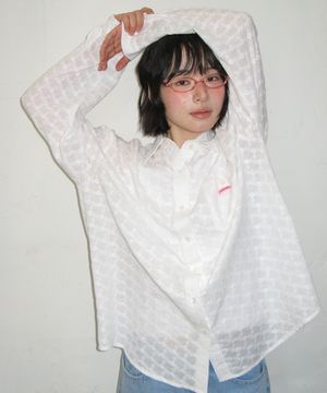 BUTTON POCKET OVERSIZED SHIRT EYELET WHITE