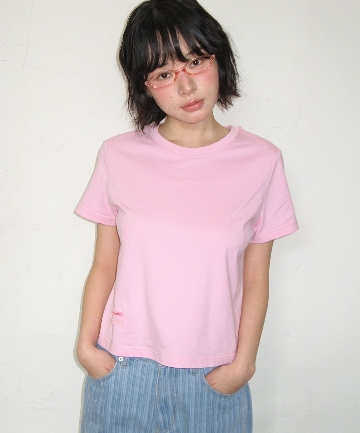 론론(RONRON) MINI LABEL CROP SHORT SLEEVE PINK