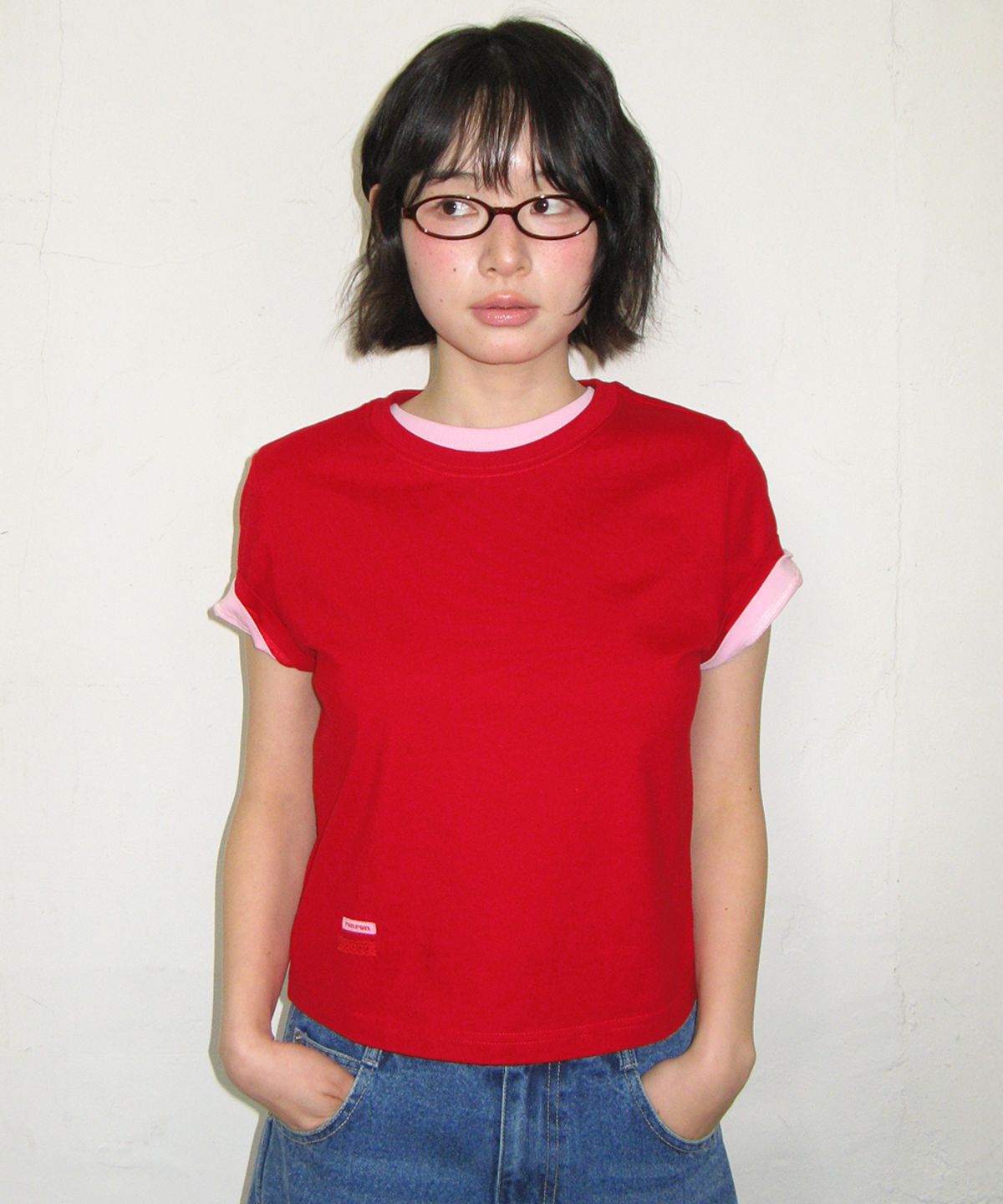 론론(RONRON) MINI LABEL CROP SHORT SLEEVE RED
