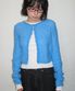 ROLLED EDGE CROP KNIT CARDIGAN BLUE