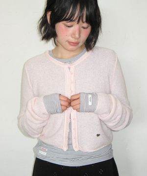 ROLLED EDGE CROP KNIT CARDIGAN PINK