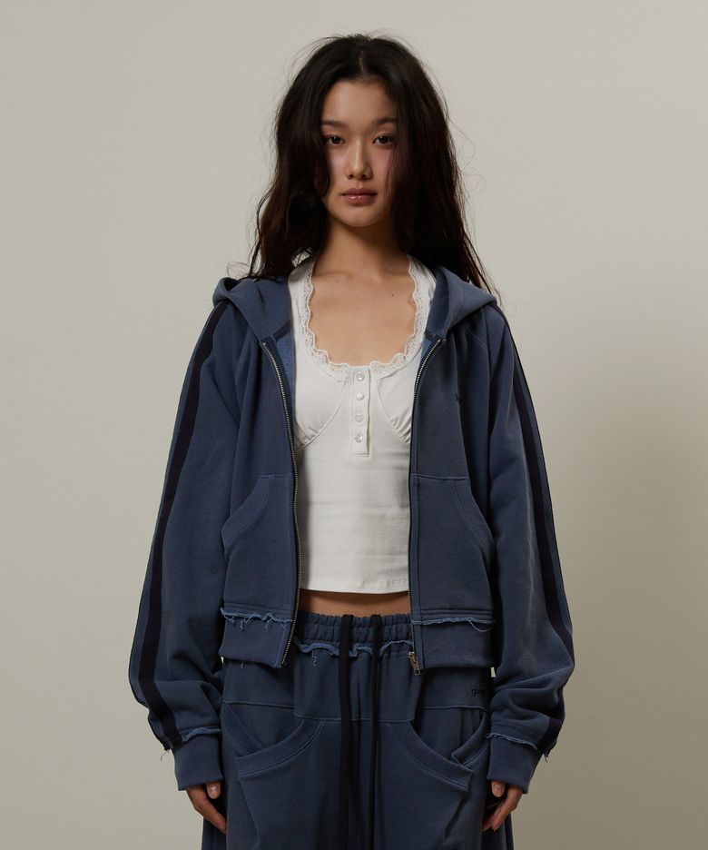 Baggy Distressed Zip-Up Navy