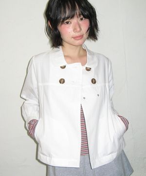 DOUBLE BUTTON PUFF SLEEVE JACKET WHITE