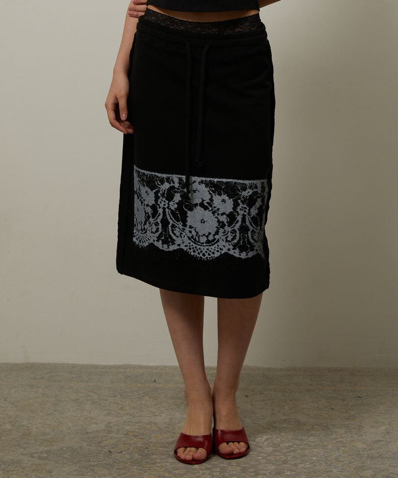 Lace Printed Midi Skirt Black