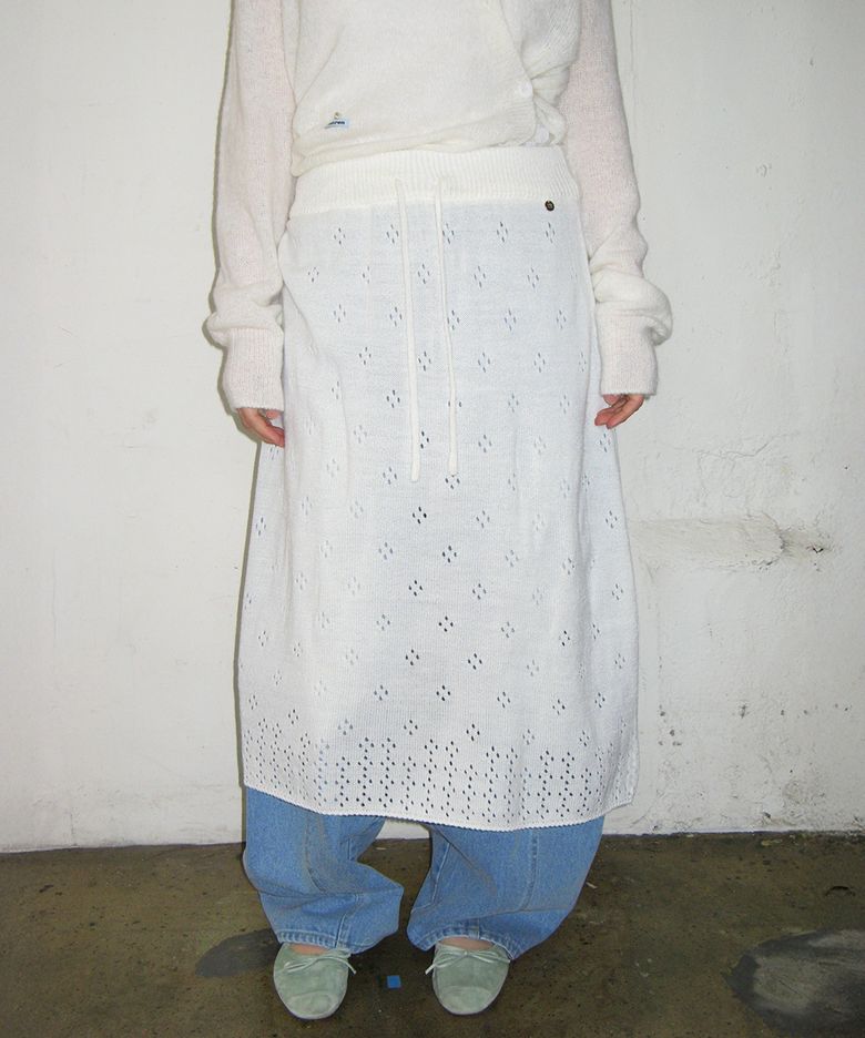 POINTELLE KNIT LONG SKIRT IVORY