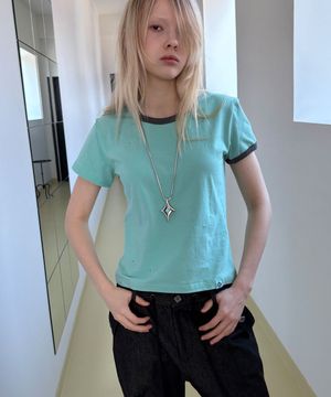 DESTROYED ASYM RINGER T-SHIRT / mint