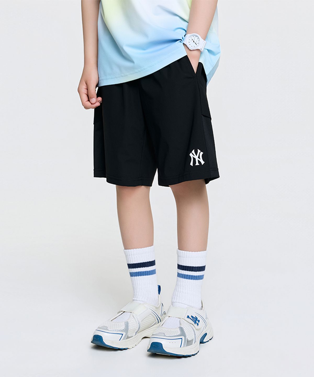 엠엘비 키즈(MLB KIDS) 스포티브 트리코트 메쉬배색 5부 팬츠 NY (Black)