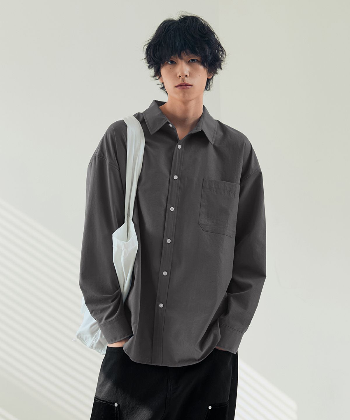 뉴오브(NEWAUBE) 립스탑 포켓 셔츠 챠콜