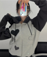 Divided Heart Patch Hood Zip Up Charcoal