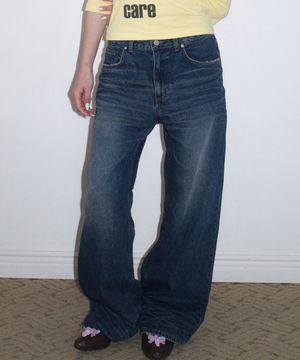 Vintage Embossed Wash Oversized Denim Pants