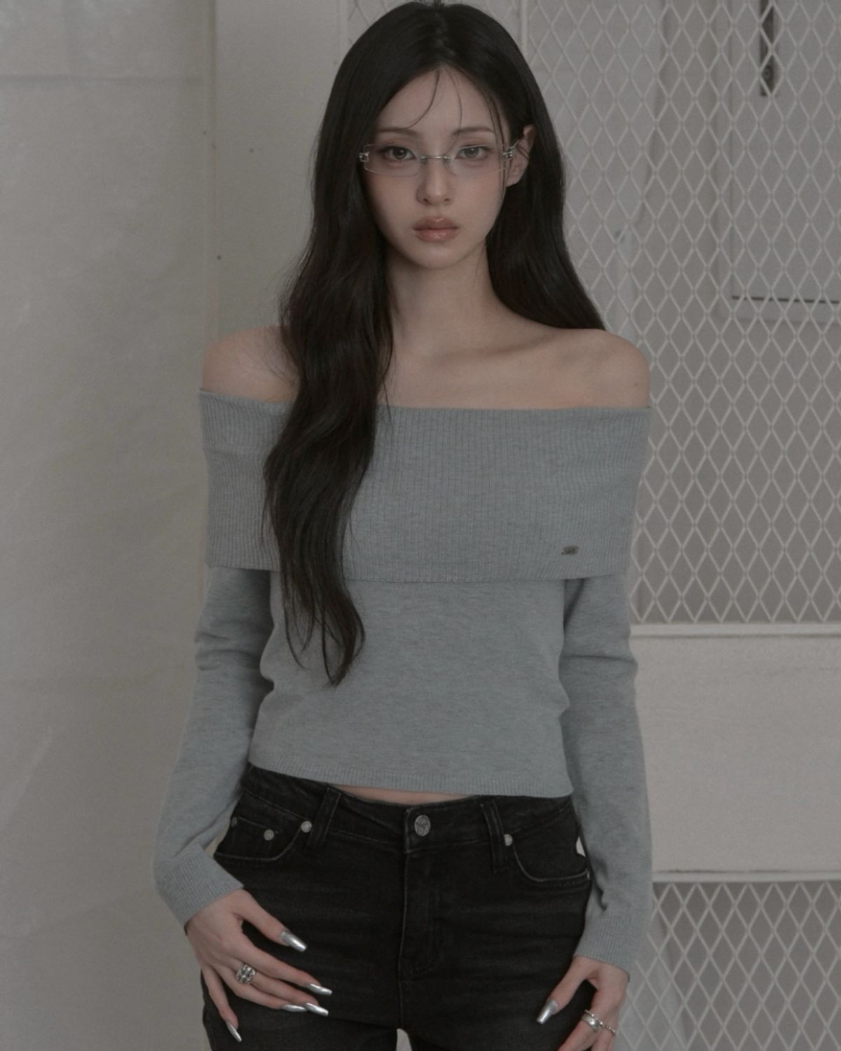 카키포인트(KHAKIPOINT) Folded Off-Shoulder Knit (gray)