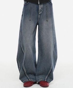 사시코 커브드 데님 팬츠 블루