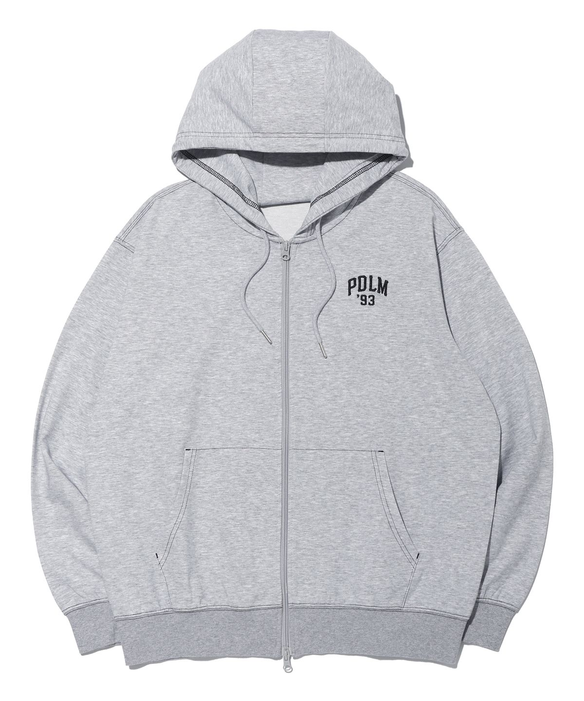 펜듈럼(PENDULUM) 아치형 로고 스티치 배색 후드집업 LQ7TU429_MELANGE GREY