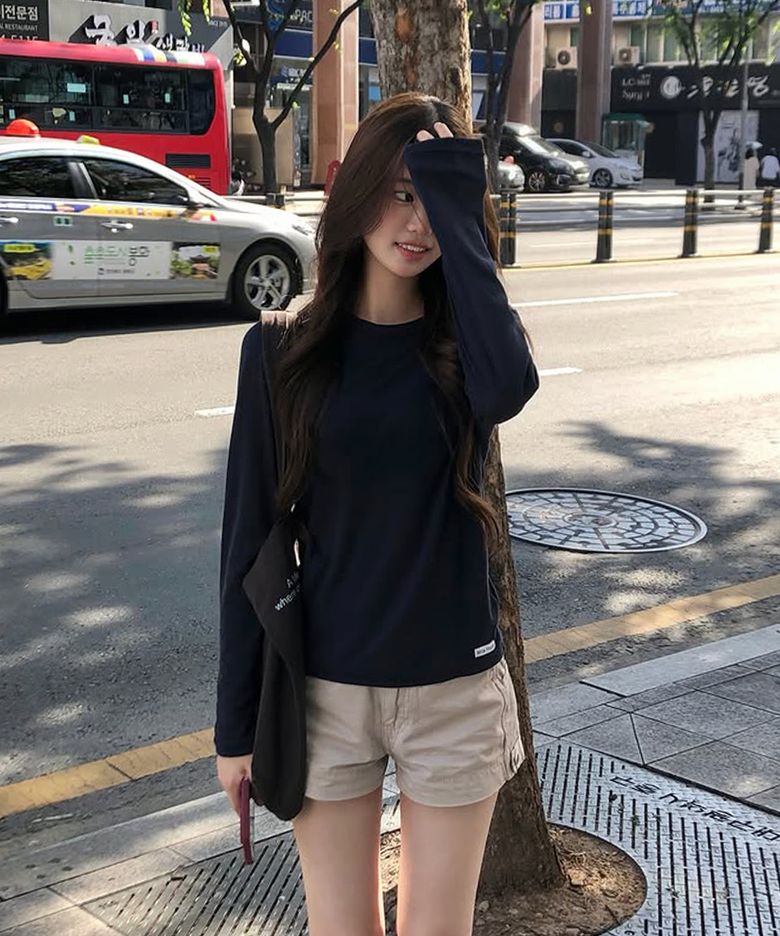 레이어드 시어 텐셀 티셔츠 [NAVY]