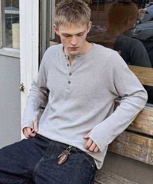 크롭 와플 헨리넥 티셔츠 (3color)