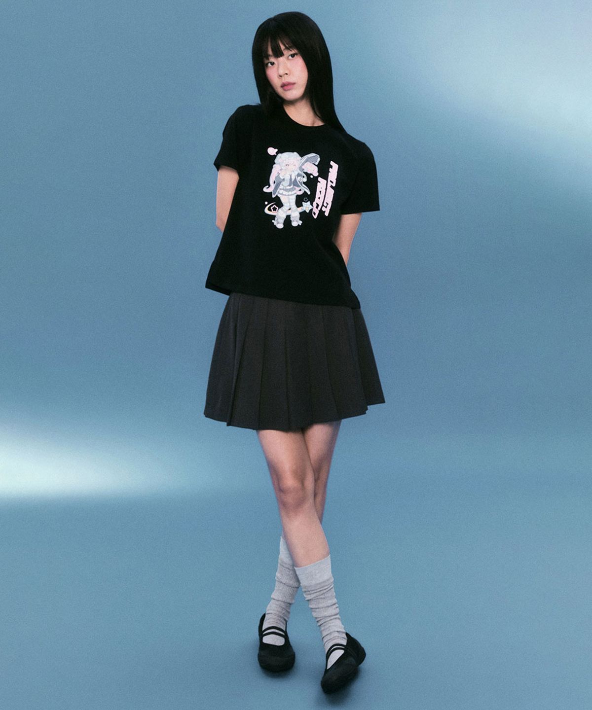 스파오(SPAO) [miigo] 세미 크롭 반팔 티셔츠(BLACK)_SPRLG25U21
