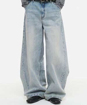 페인팅 커브드 데님 팬츠 라이트블루