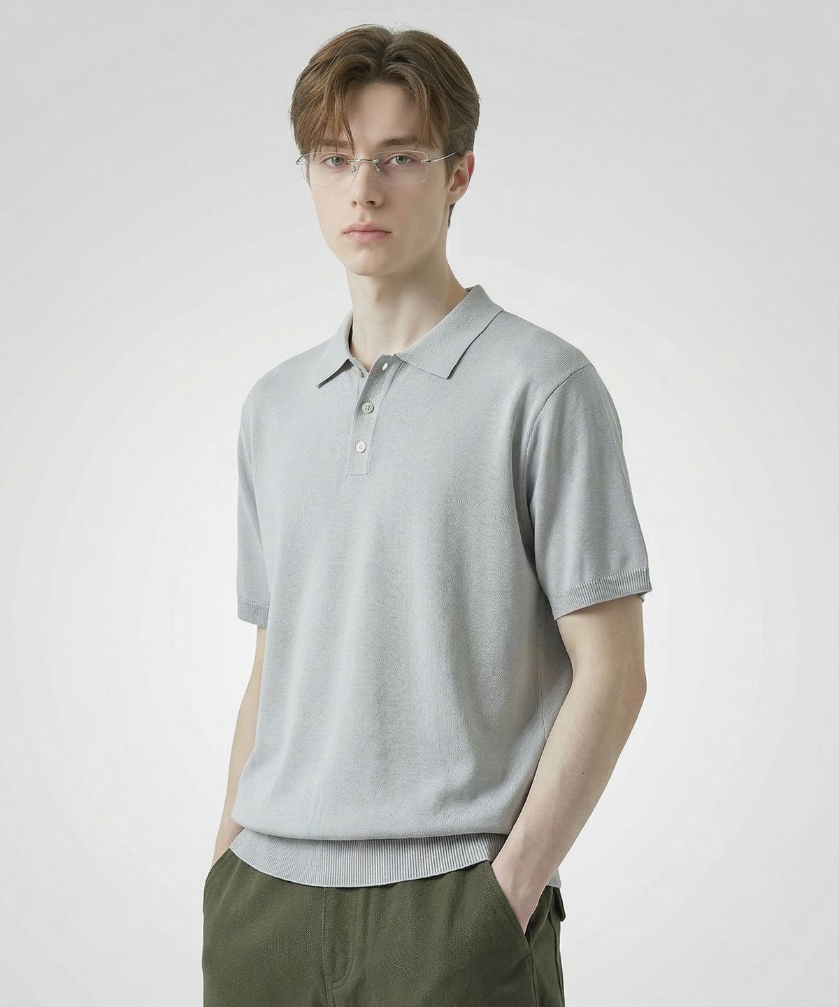 나우앤투모로우(NOWANDTOMORROW) KNIT POLO SHIRT [LIGHT GRAY]