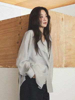 Sheer Striped Asymmetric Placket Shirt SW6MB702-11