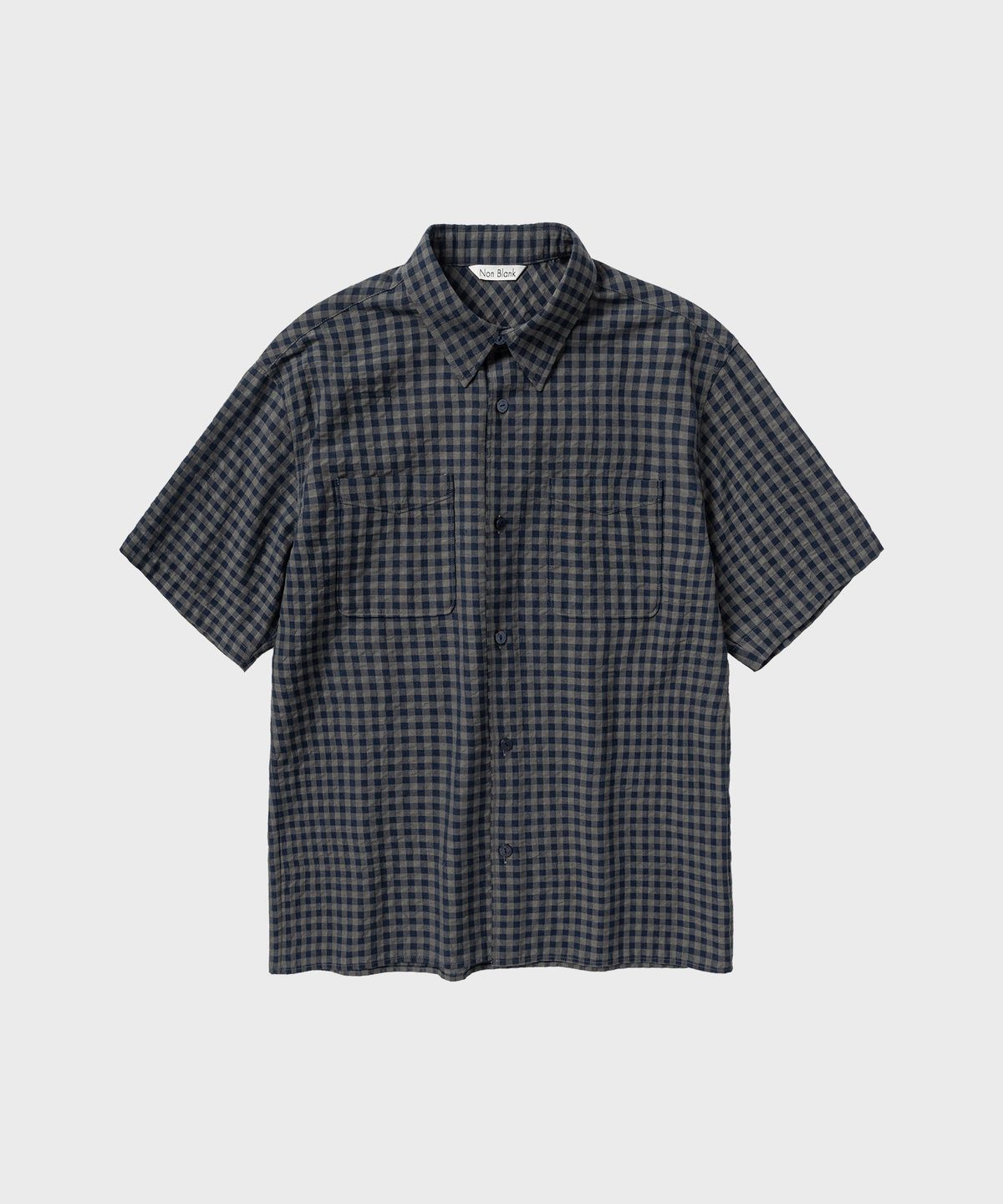 넌블랭크(NONBLANK) 깅엄 체크 크롭 HS 셔츠_KHAKI BLUE
