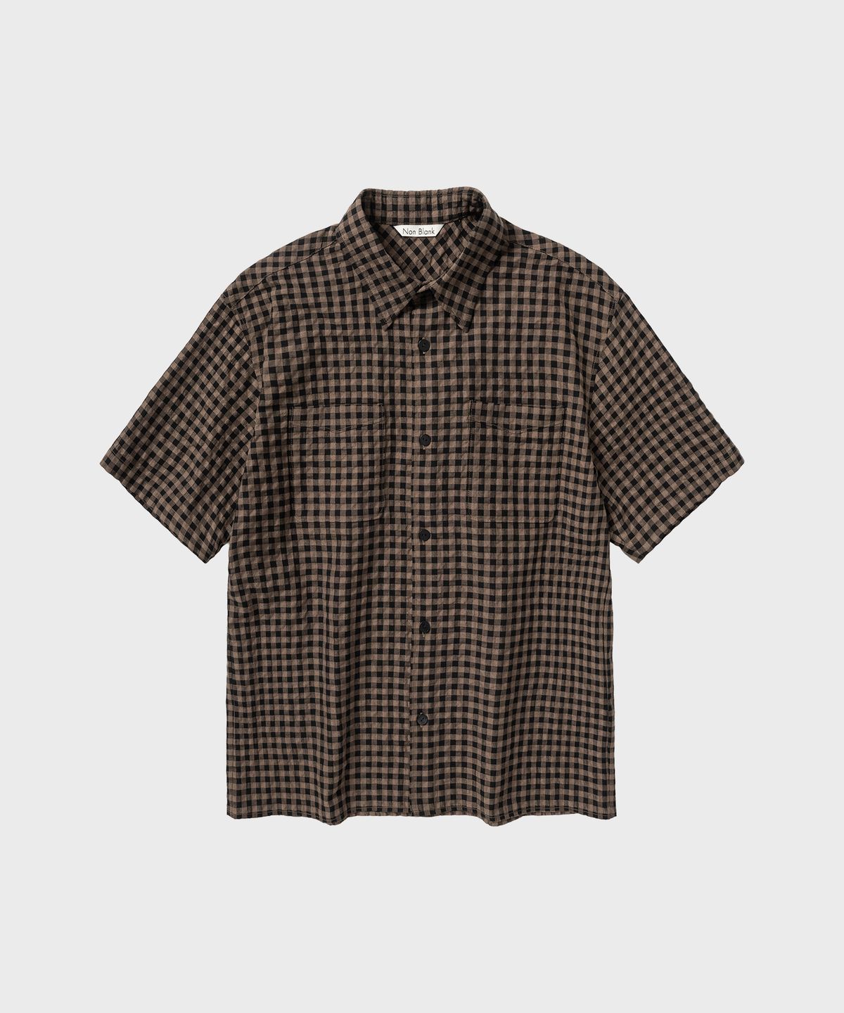 넌블랭크(NONBLANK) 깅엄 체크 크롭 HS 셔츠_DARK BEIGE