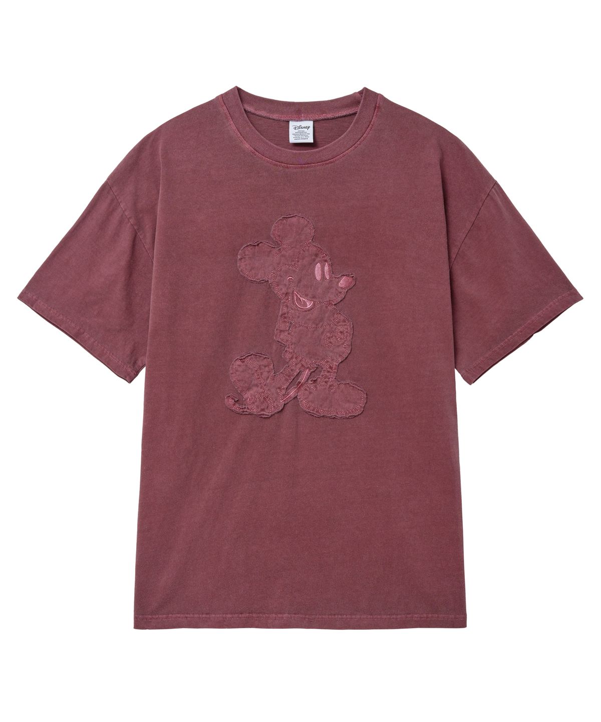 브이투(VTWO) 빈티지 피그먼트 아플리케 자수 _미키_ 티셔츠 (BURGANDY)