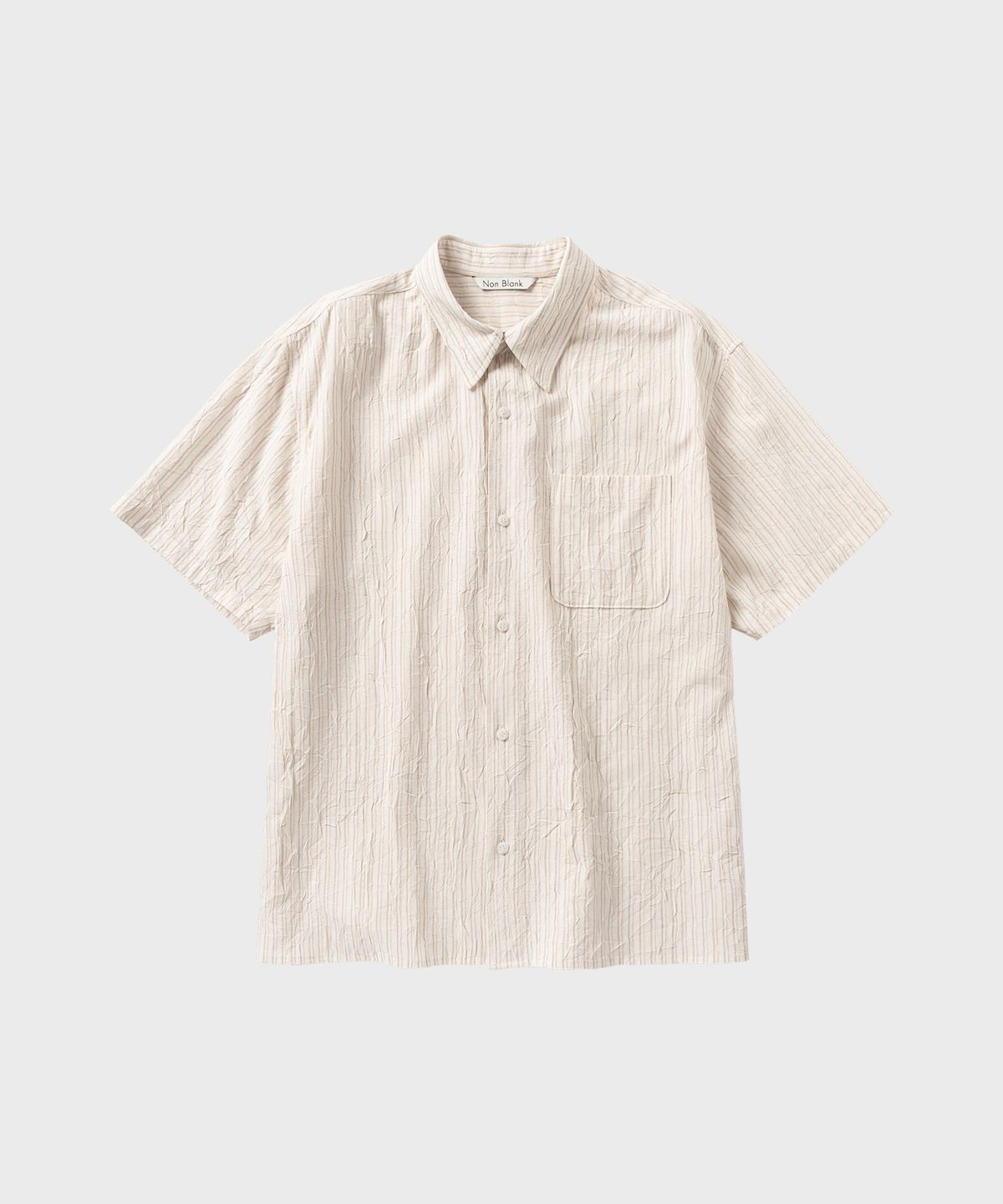 넌블랭크(NONBLANK) 크리즈 스트라이프 크롭 HS 셔츠_BEIGE STRIPE