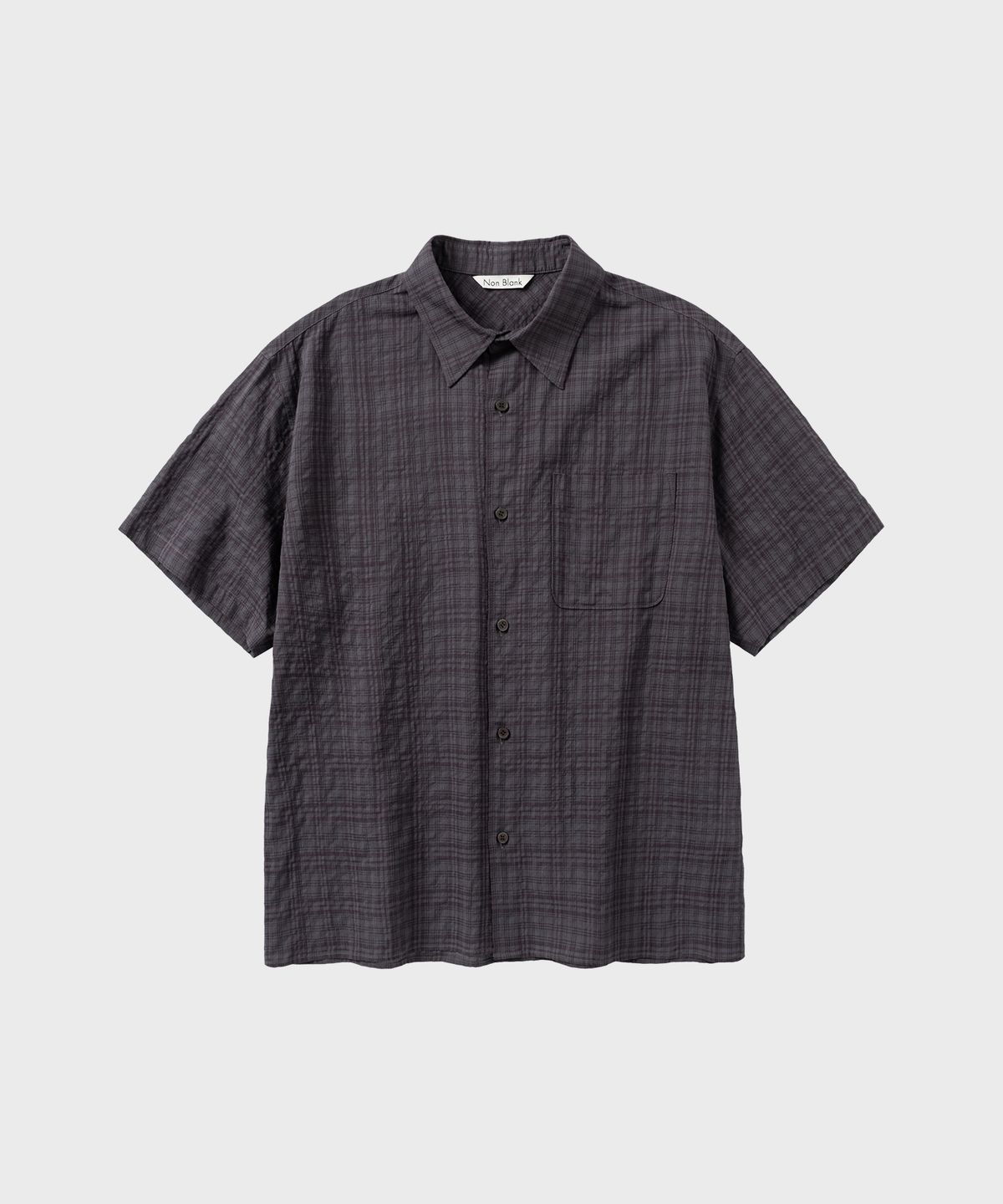 넌블랭크(NONBLANK) 시어 체크 크롭 HS 셔츠_WINE GREY