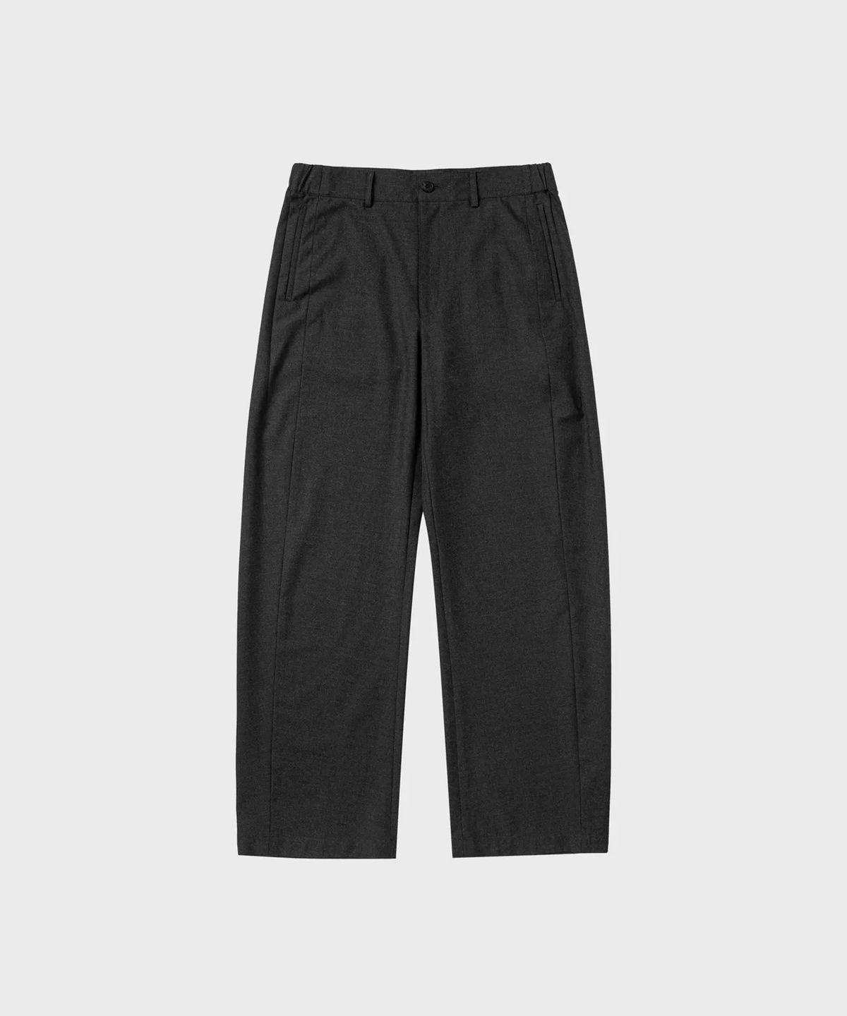 넌블랭크(NONBLANK) 커브드 루즈핏 밴딩 슬랙스_CHARCOAL GREY