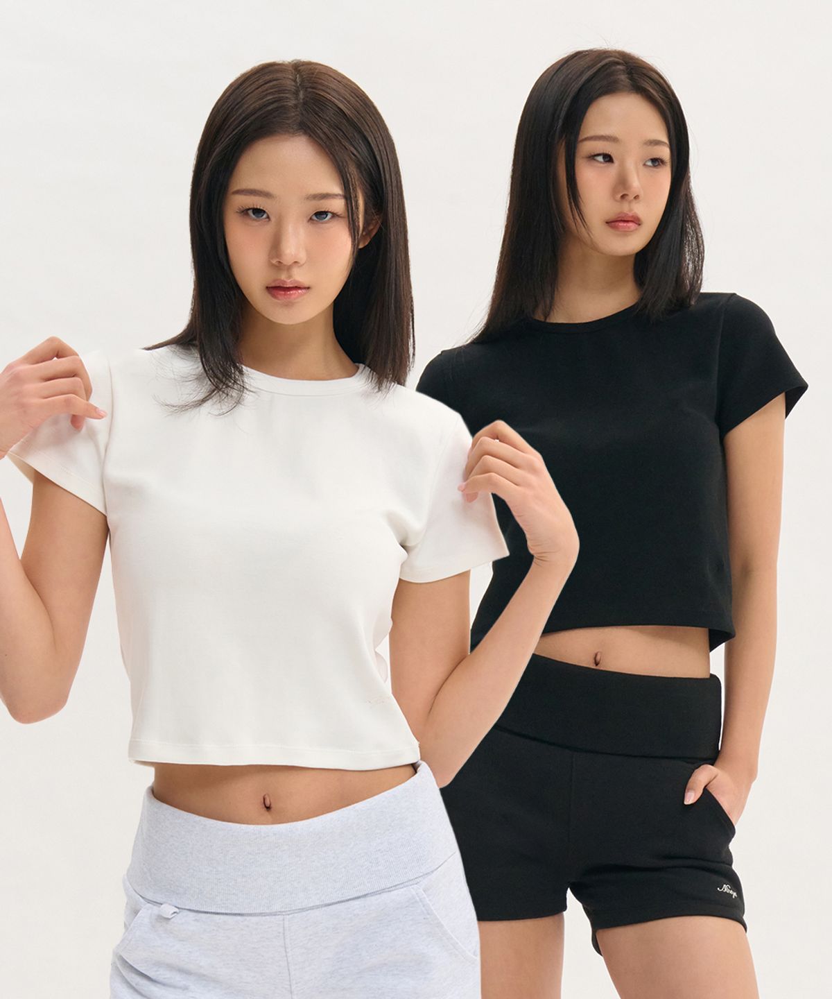나인제트(NINEZ) [2PACK] 시그니처 슬림 크롭 반팔 티셔츠 (2color)