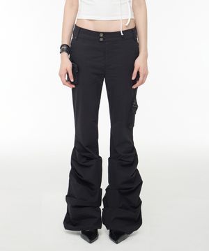 Shirring Pocket Flare Pants - Black