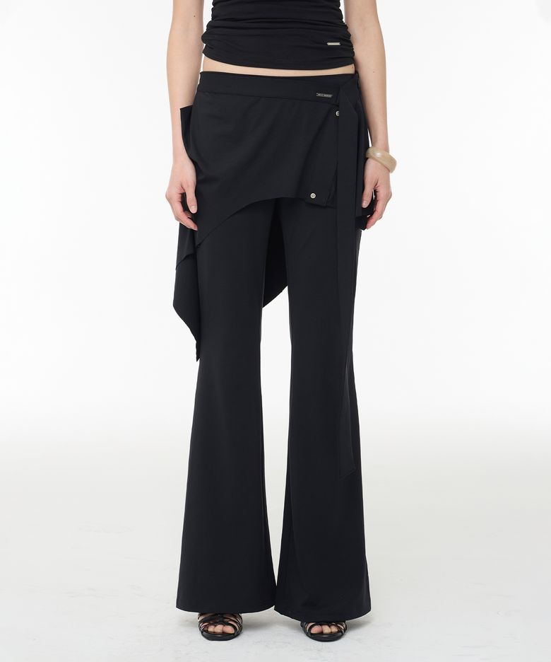 Wrap Skirt Leggings Pants - Black