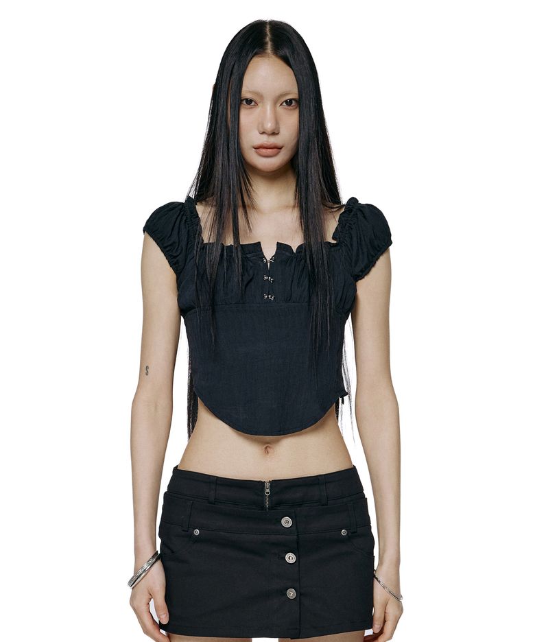 Curve Line Corset Blouse - Black