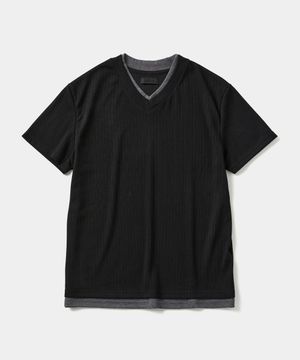 레이어드 브이넥 하프 티셔츠 블랙/차콜