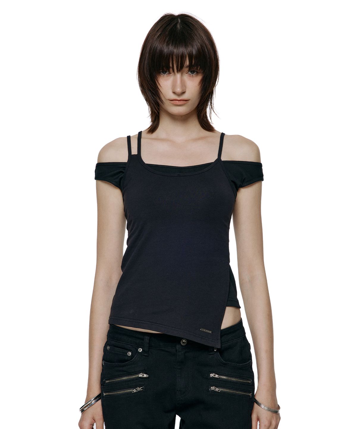 락케이크(ROCKCAKE) Off Shoulder Strap Top - Black