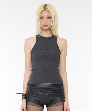 Side Button Sleeveless - Charcoal