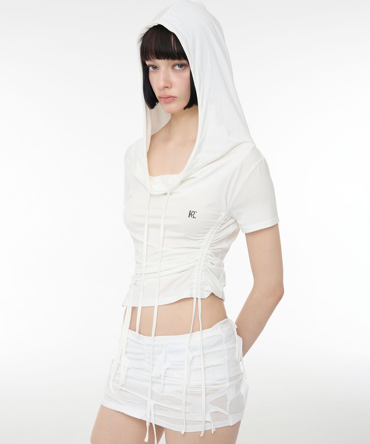 락케이크(ROCKCAKE) Shirring Hoodie Top - Ivory