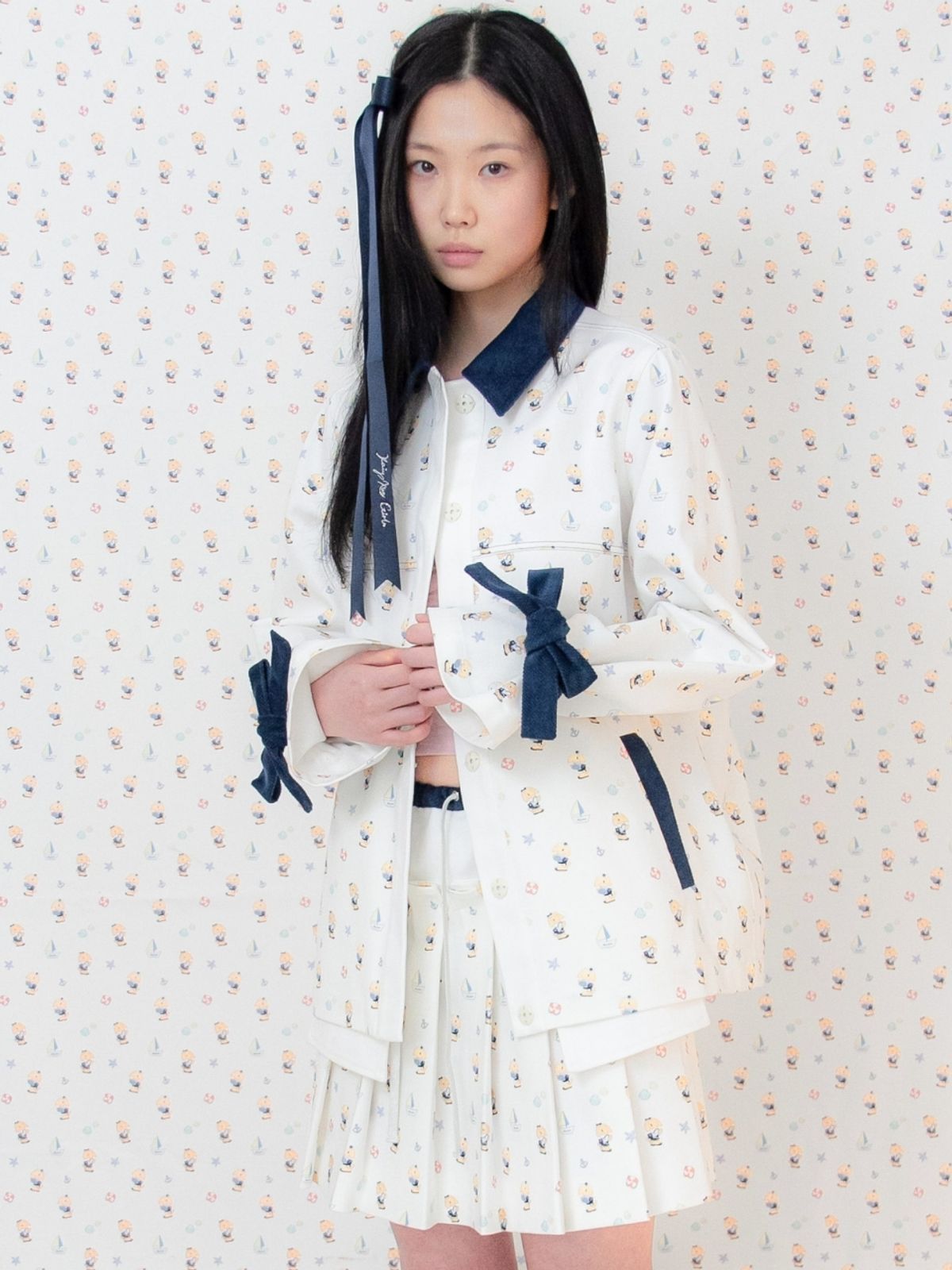 카이 샤오(KAIY XIAO) Rabbit full of nautical ballads pleated skirt white