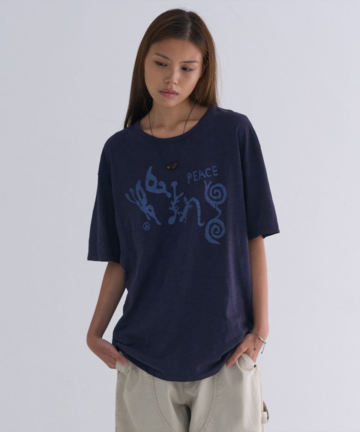 웰빙익스프레스(WELLBEING EXPRESS) Oversized BEING Nature Half Sleeve Navy