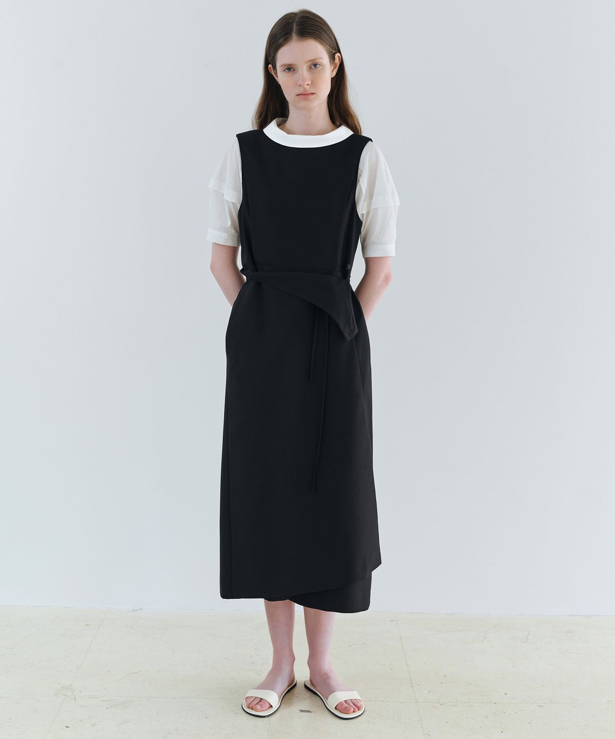 아우브아워(AUBOUR) wrap button dress (black)