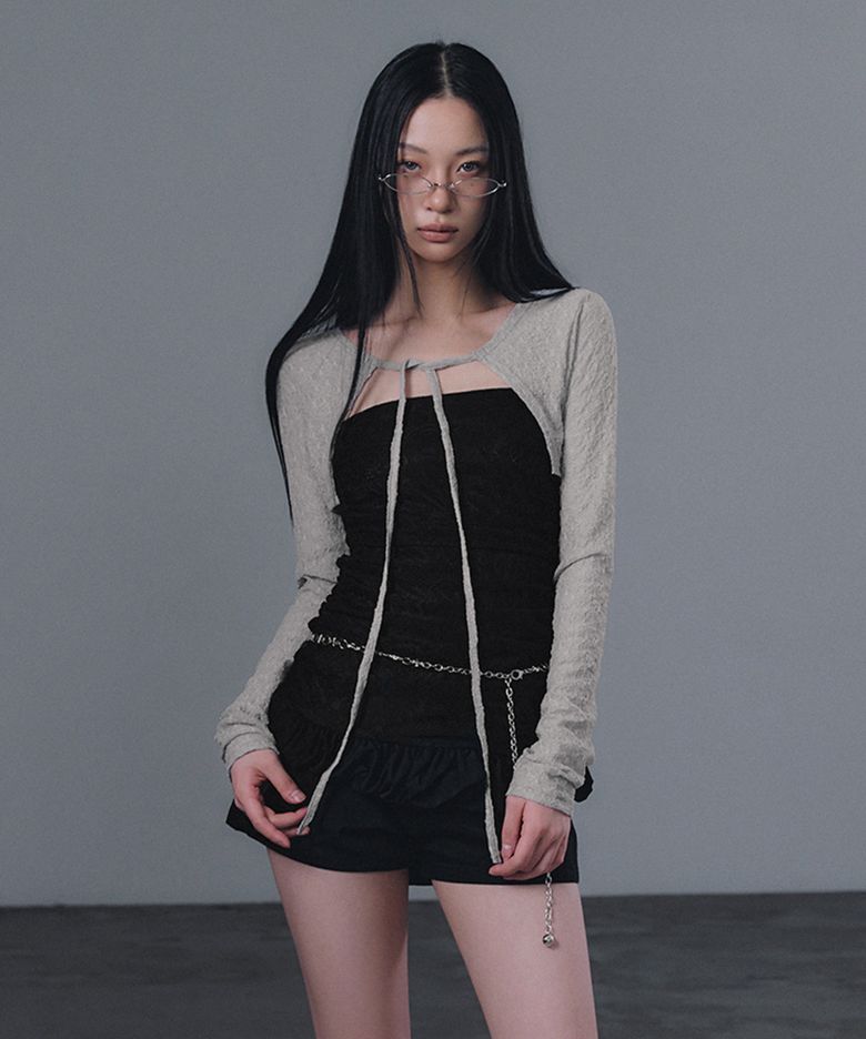 네트 레이스 스트랩 볼레로 가디건_그레이