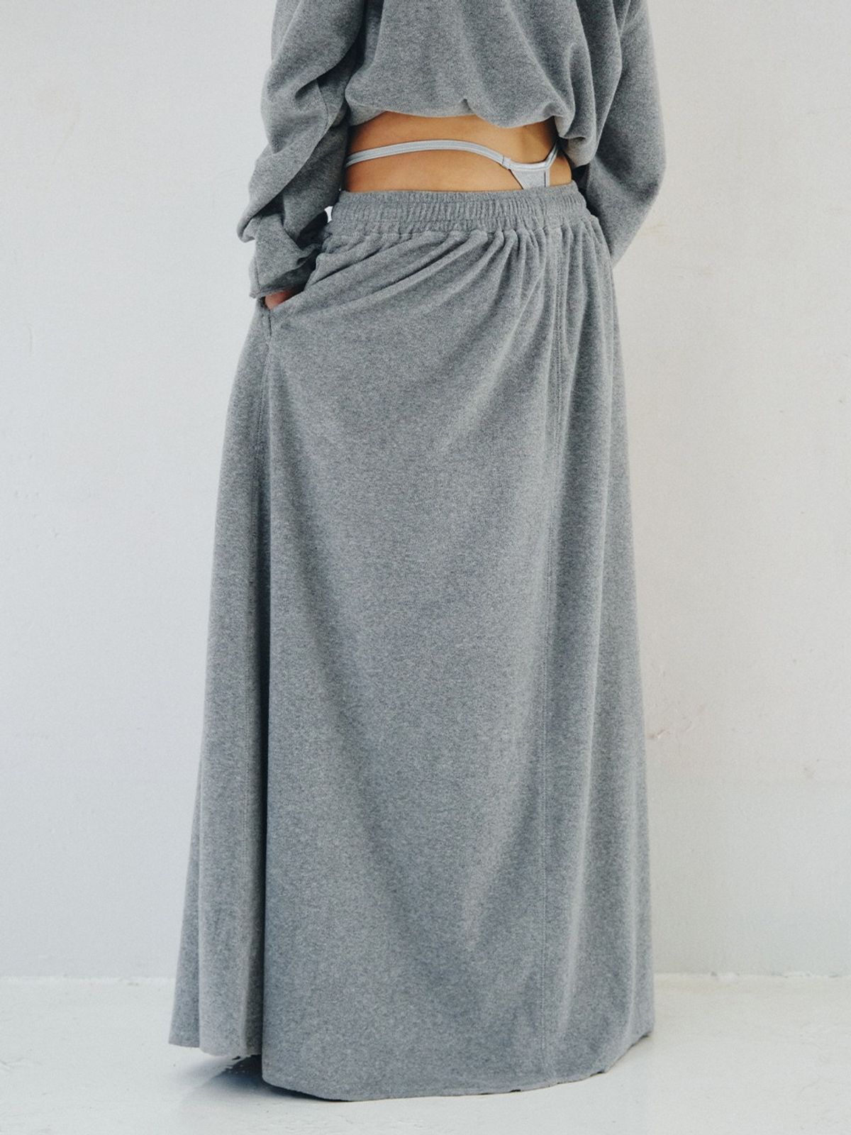 플리즈프로젝트(PLZPROJECT) TERRY MAXI SKIRT, GRAY