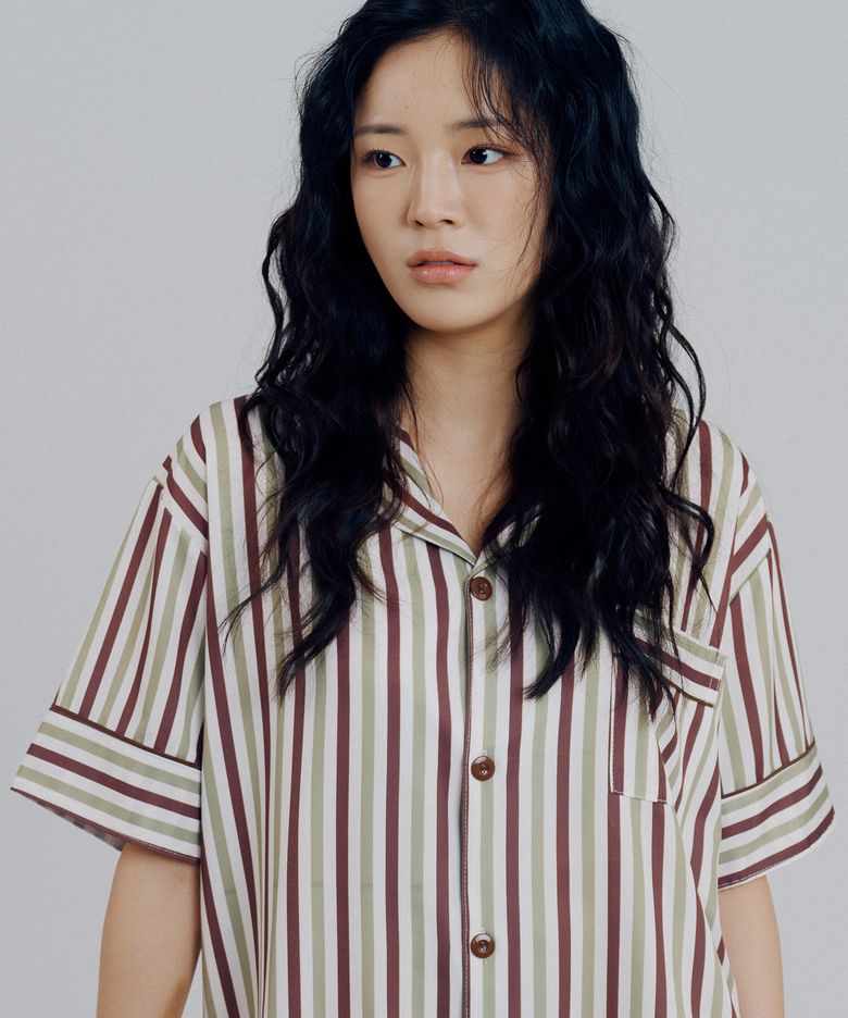 솔레마레 컬러풀 스트라이프 반팔 커플 잠옷 세트 우드