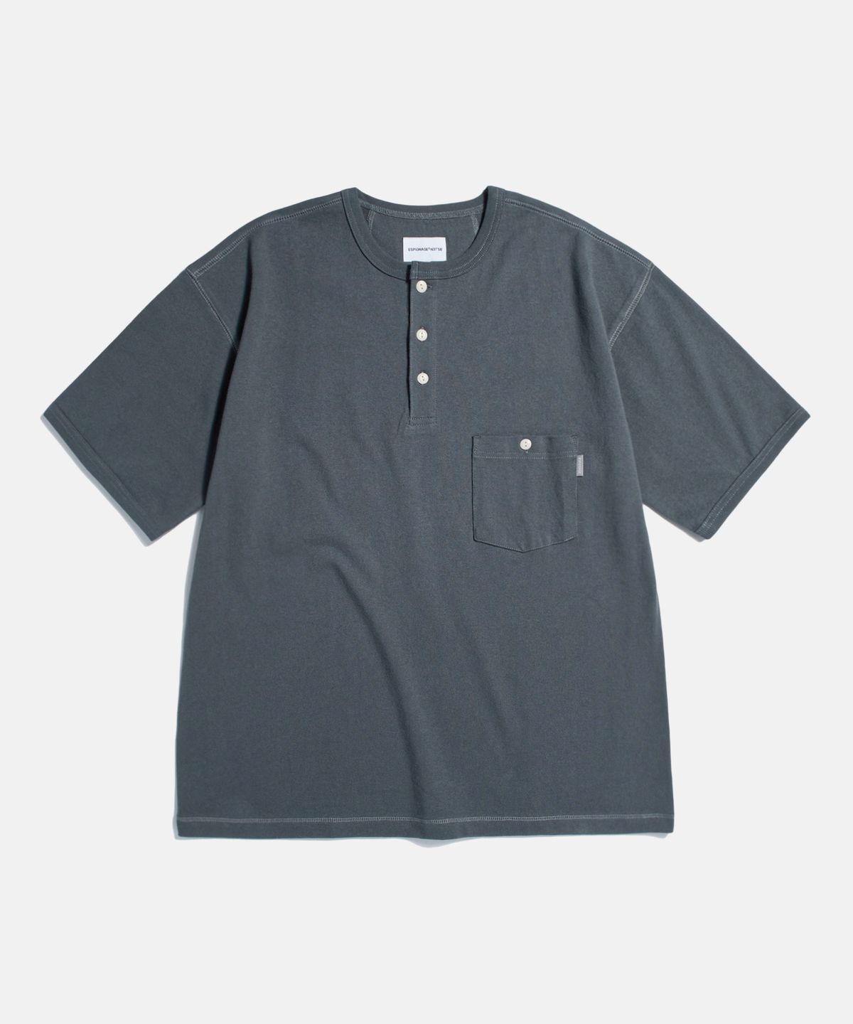 에스피오나지(ESPIONAGE) Wide Henley Pocket Tee Slate