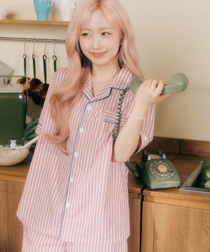 실크핏 피오니 반팔 커플 잠옷 세트