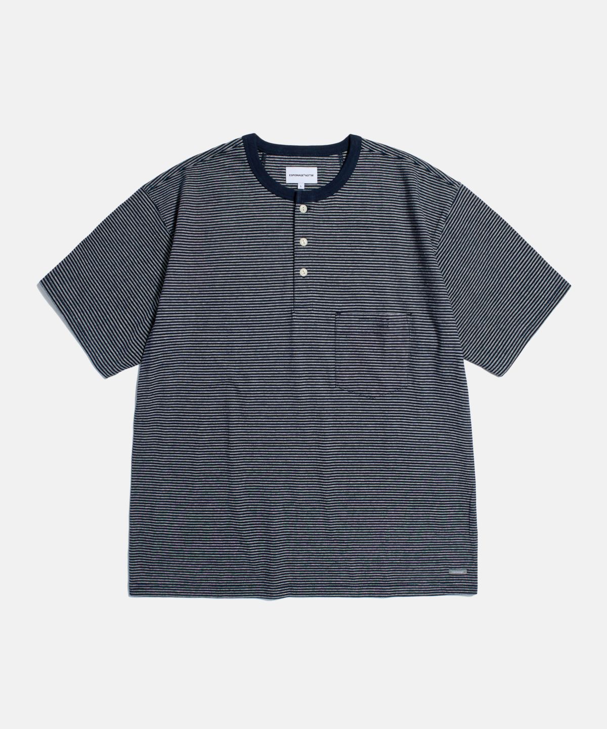 에스피오나지(ESPIONAGE) Micro Stripe Henley Tee Navy