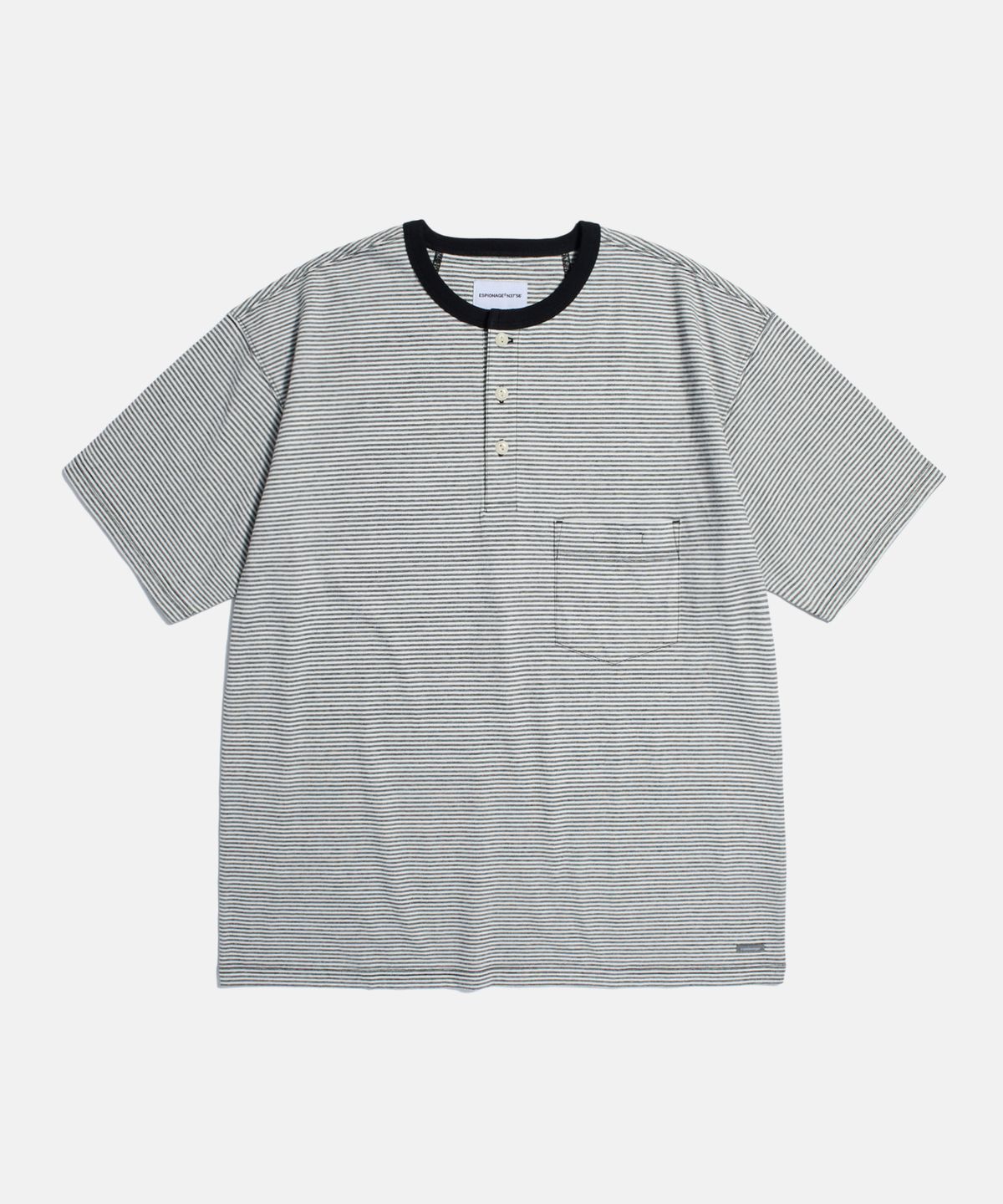 에스피오나지(ESPIONAGE) Micro Stripe Henley Tee White