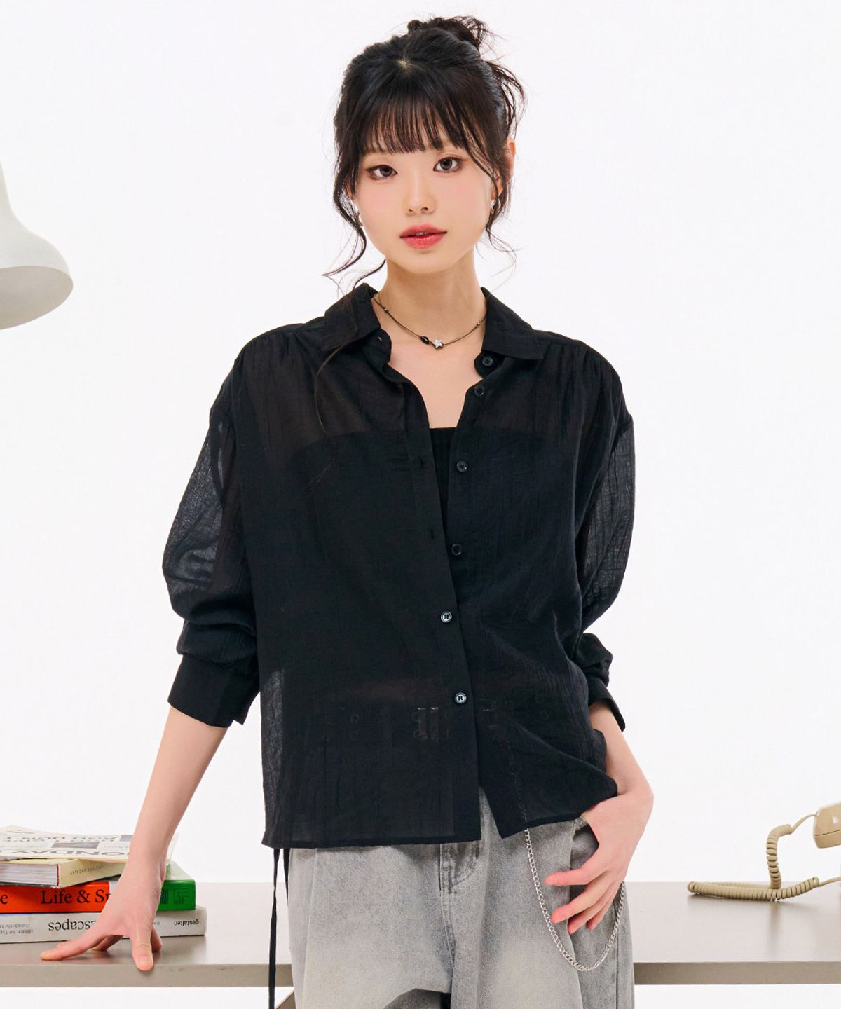 체이스컬트(CHASECULT) 여성 사이드 셔링 시어 셔츠-FBRG5472C03